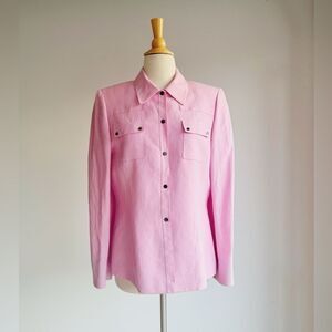 Tahari Pink Linen Blend Shirt Jacket Blazer Tailored Spring Shacket 10